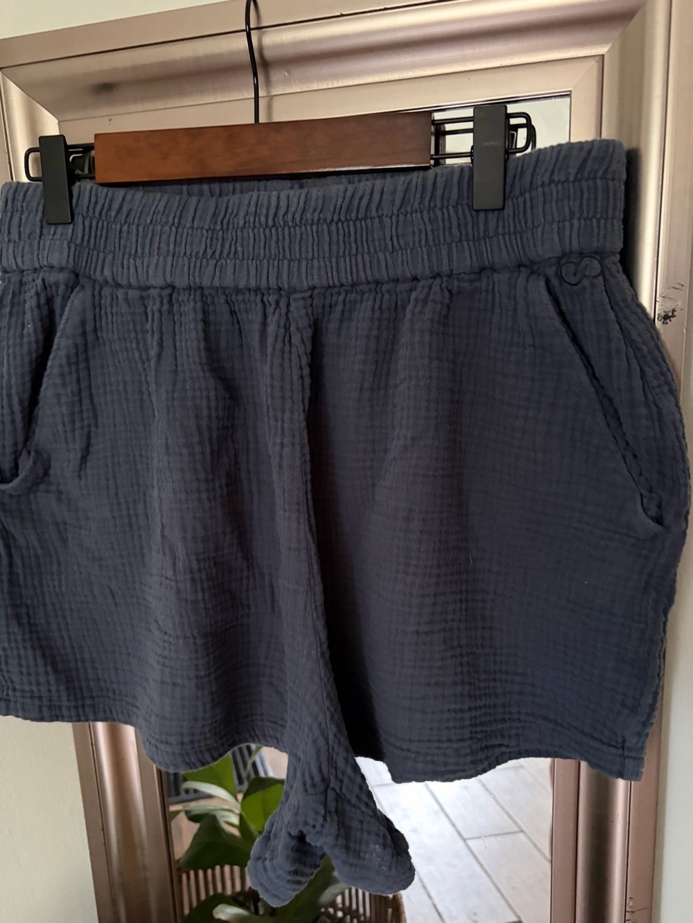 Calia Women’s Large 100% Cotton Shorts Blue Pull On Lounge Casual Drawstring